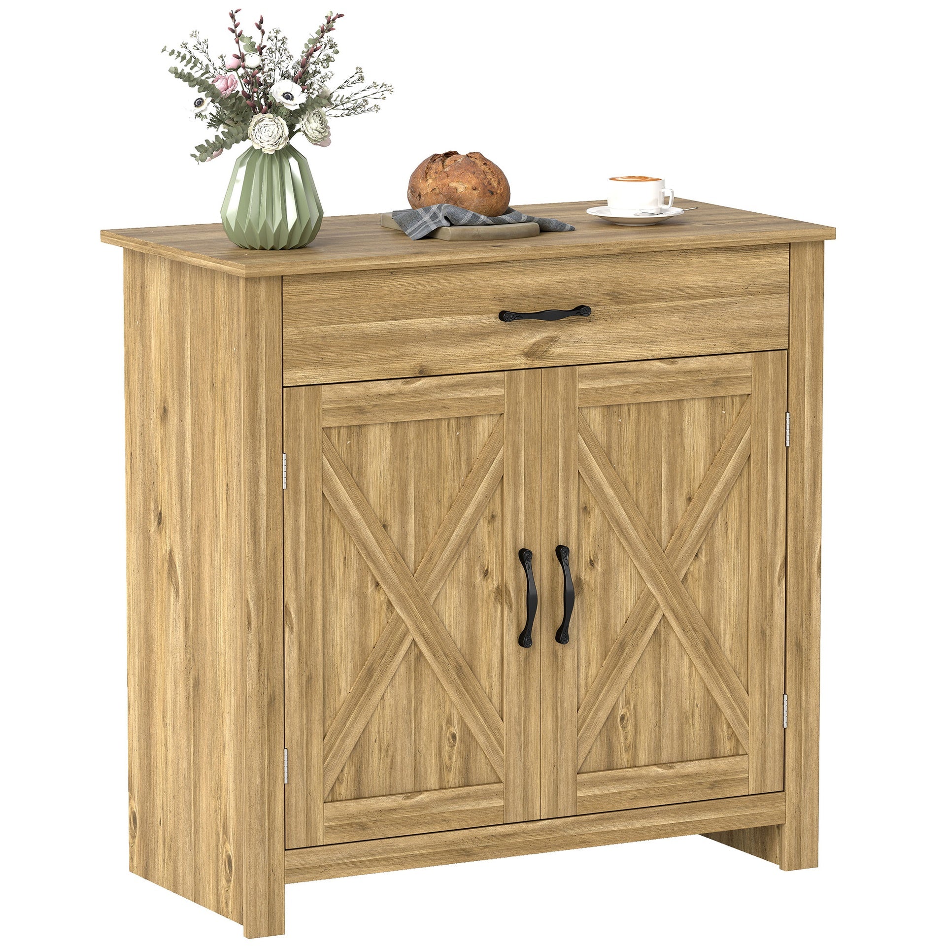 HOMCOM Farmhouse Sideboard Buffet Cabinet, Barn Door Coffee Bar Cabinet with Drawer and Adjustable Shelf for Kitchen, Living Room, Entryway, Natural Wood Effect