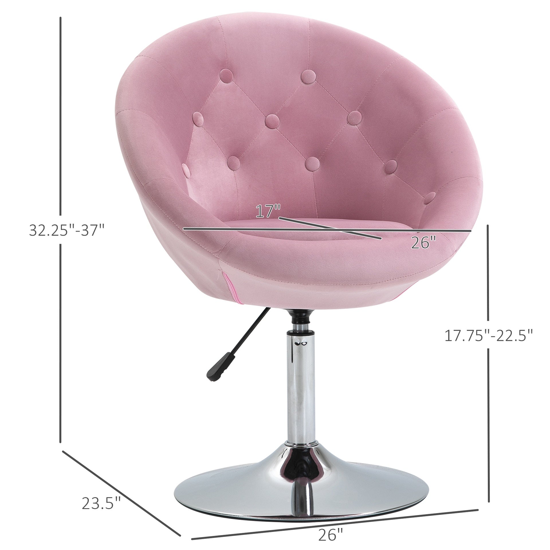 HOMCOM Modern Makeup Vanity Chair Round Tufted Swivel Accent Chair with Chrome Frame Height Adjustable, Pink