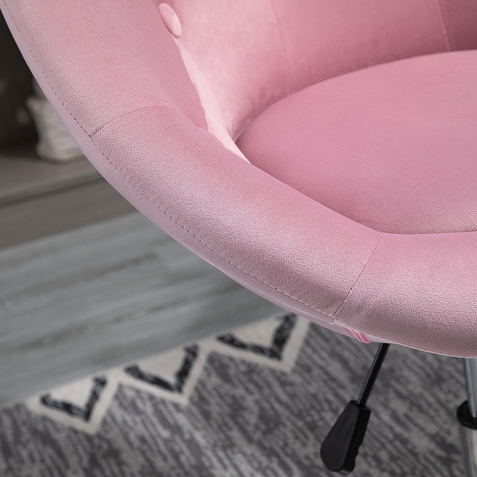 HOMCOM Modern Makeup Vanity Chair Round Tufted Swivel Accent Chair with Chrome Frame Height Adjustable, Pink