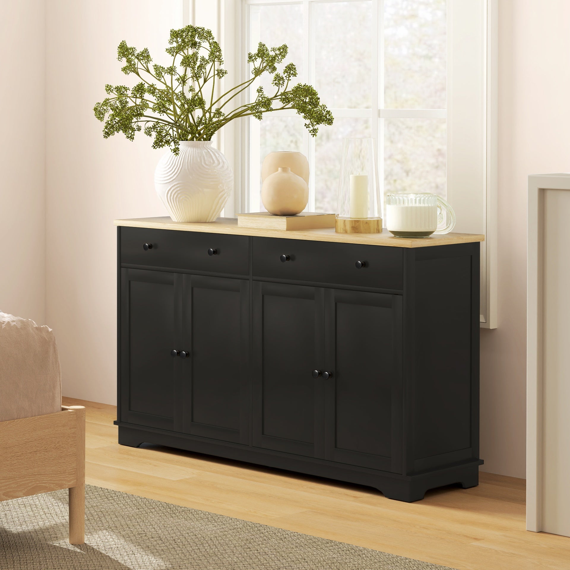 HOMCOM Modern Sideboard, Buffet Cabinet with Storage Drawers, Adjustable Shelves for Living Room, Dining Room, Entryway, Black