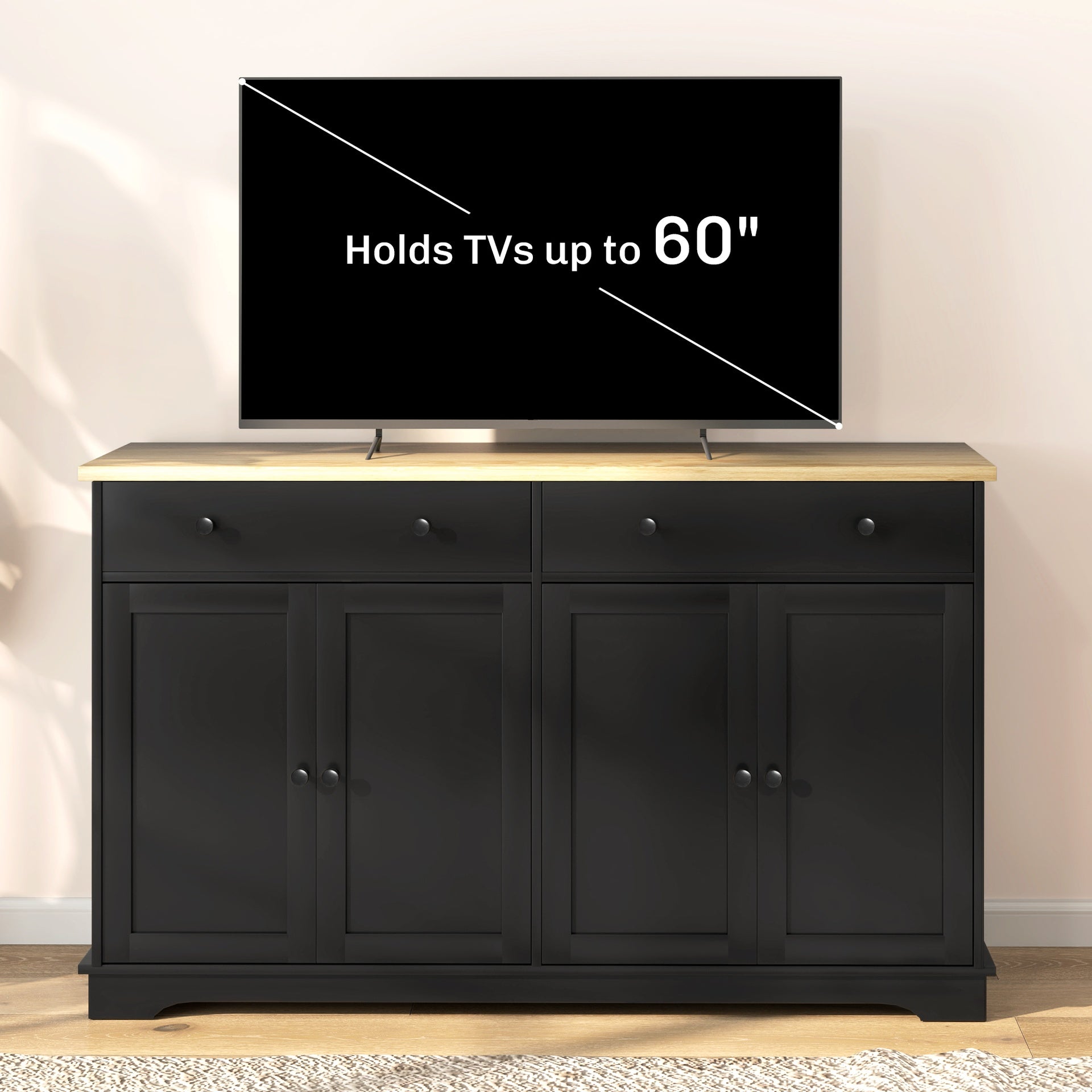 HOMCOM Modern Sideboard, Buffet Cabinet with Storage Drawers, Adjustable Shelves for Living Room, Dining Room, Entryway, Black