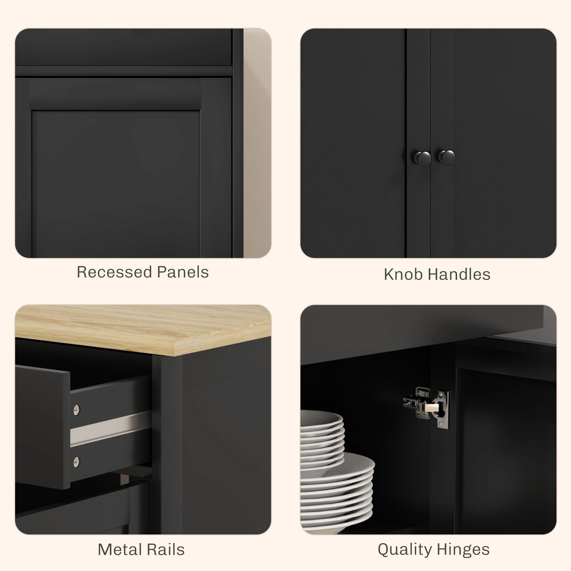HOMCOM Modern Sideboard, Buffet Cabinet with Storage Drawers, Adjustable Shelves for Living Room, Dining Room, Entryway, Black