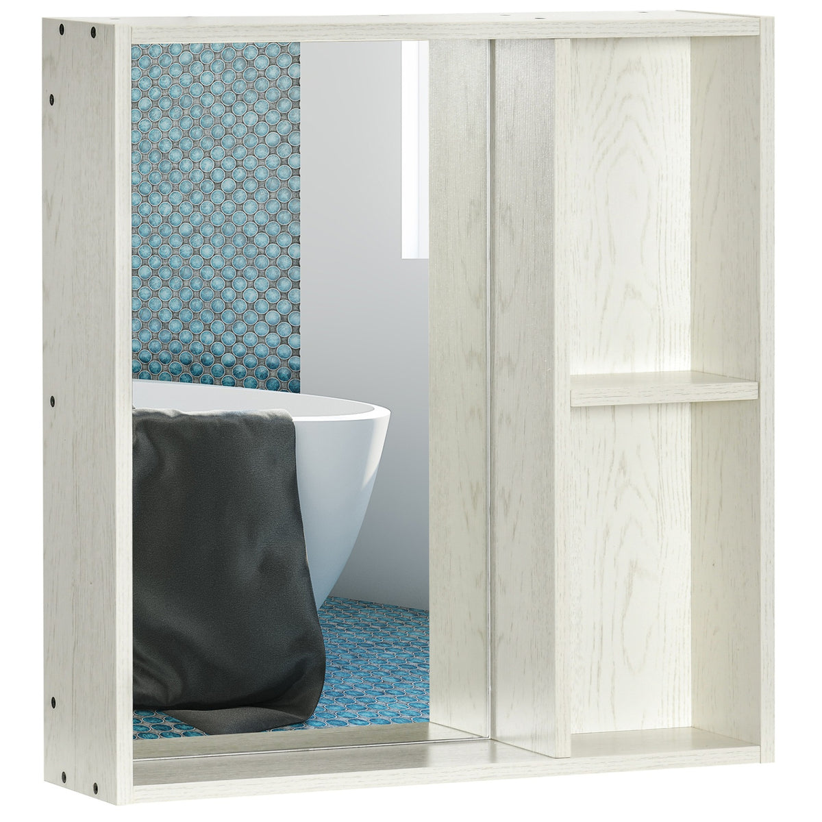 kleankin 24.75" x 25.5" Bathroom Medicine Cabinet with Mirror, Storage Shelf, Over Toilet Bathroom Cabinet Wall Mounted for Living Room and Laundry Room, White