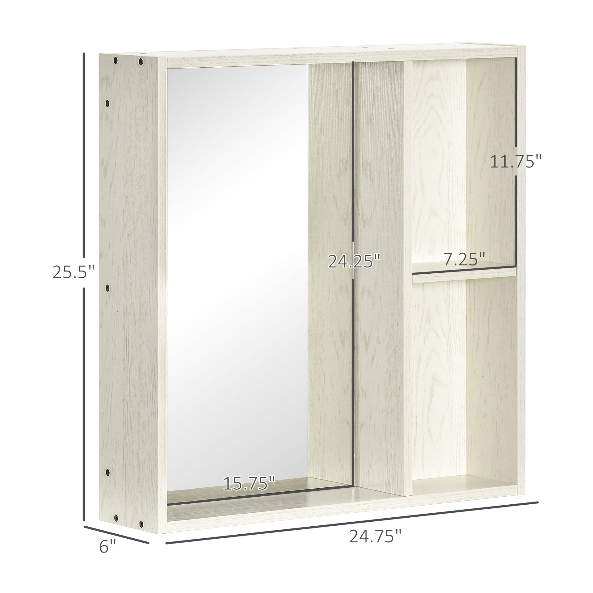 kleankin 24.75" x 25.5" Bathroom Medicine Cabinet with Mirror, Storage Shelf, Over Toilet Bathroom Cabinet Wall Mounted for Living Room and Laundry Room, White