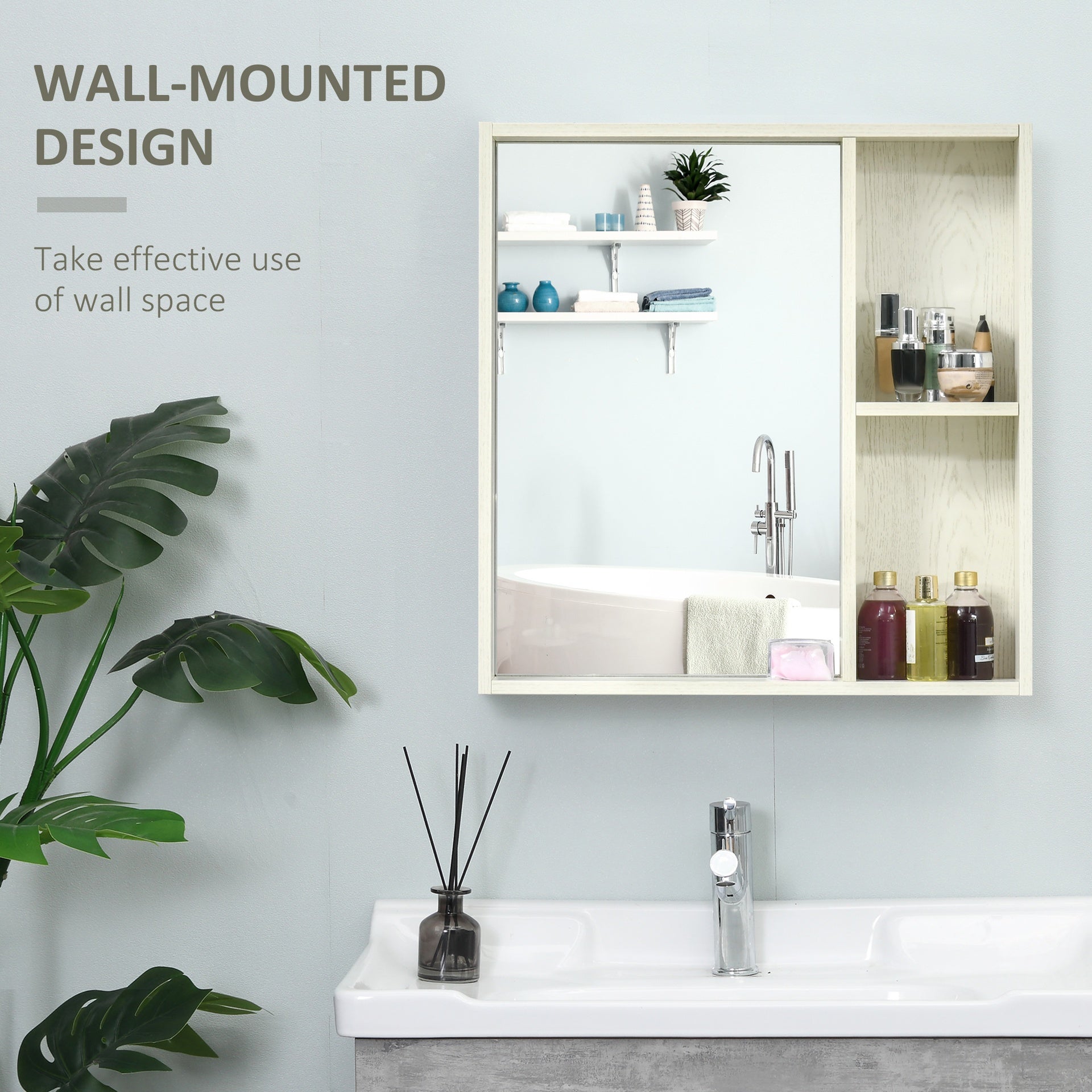 kleankin 24.75" x 25.5" Bathroom Medicine Cabinet with Mirror, Storage Shelf, Over Toilet Bathroom Cabinet Wall Mounted for Living Room and Laundry Room, White