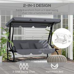 Outsunny Free Standing Swing Bench, Porch Swing with Stand, Adjustable Canopy, Cushion and Pillows, Dark Gray