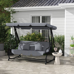 Outsunny Free Standing Swing Bench, Porch Swing with Stand, Adjustable Canopy, Cushion and Pillows, Dark Gray