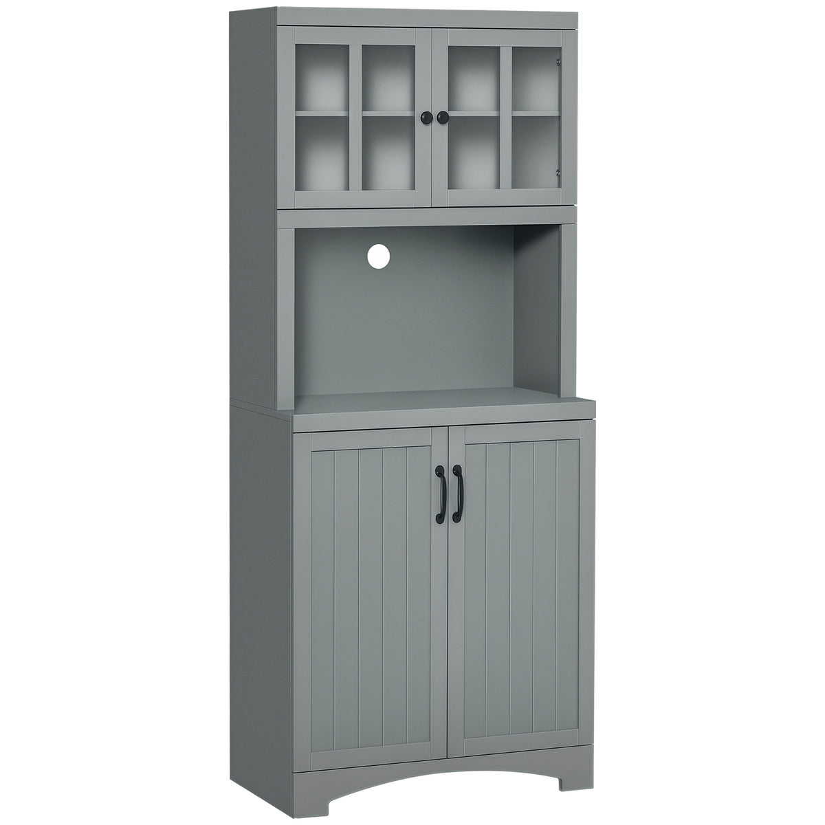HOMCOM Storage Cabinet with Adjustable Shelves and Microwave Space, 70" Pantry Cabinet with Glass Framed Door, Gray