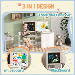 Qaba 3 in 1 Kids Table and Chair Set with Storage, Whiteboard, Blackboard & Roll Paper for 3-8 Years, White