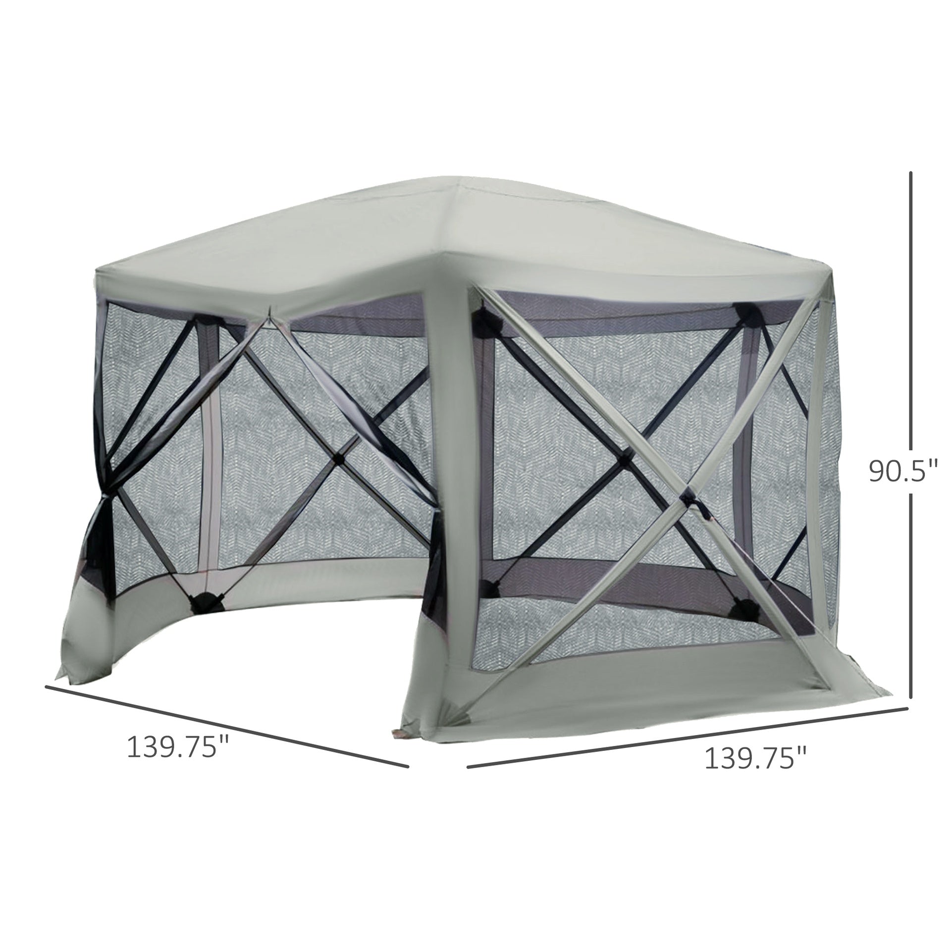 Outsunny 6-Sided Hexagon Pop Up Party Tent Gazebo with Mesh Netting Walls & Shaded Interior, 12' x 12', Beige