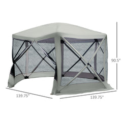 Outsunny 6-Sided Hexagon Pop Up Party Tent Gazebo with Mesh Netting Walls & Shaded Interior, 12' x 12', Beige