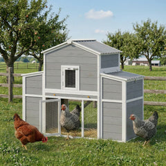 PawHut 66.5" Large Chicken Coop, Wooden Chicken House with 2 Nesting Boxes, Sliding Tray & Ramp, for Backyard Farm