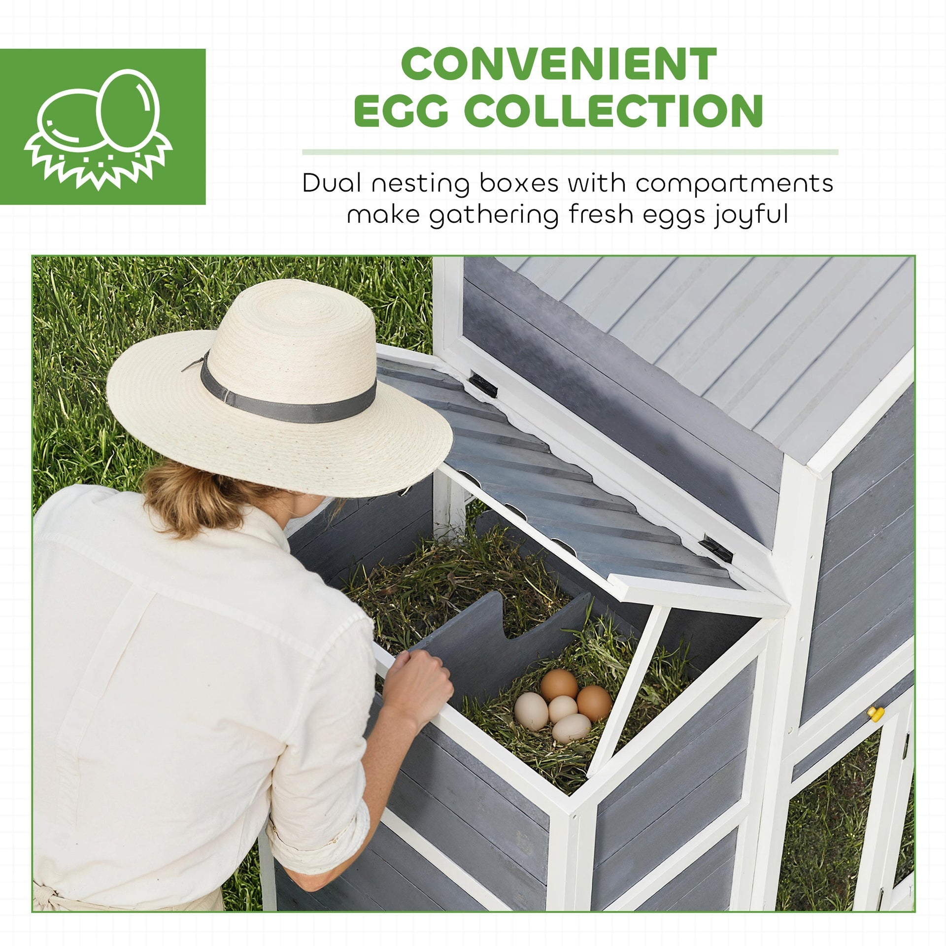 PawHut 66.5" Large Chicken Coop, Wooden Chicken House with 2 Nesting Boxes, Sliding Tray & Ramp, for Backyard Farm