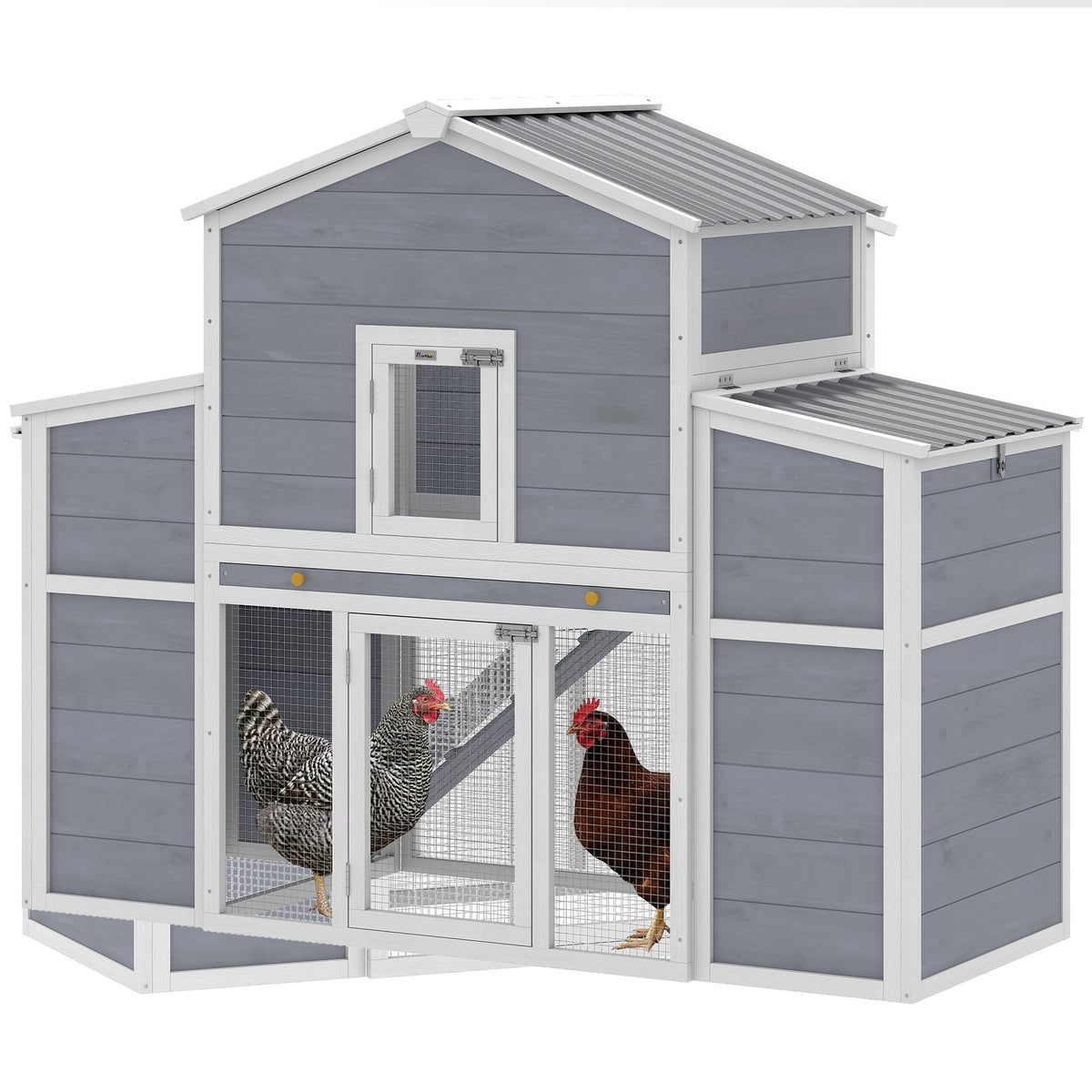 PawHut 66.5" Large Chicken Coop, Wooden Chicken House with 2 Nesting Boxes, Sliding Tray & Ramp, for Backyard Farm