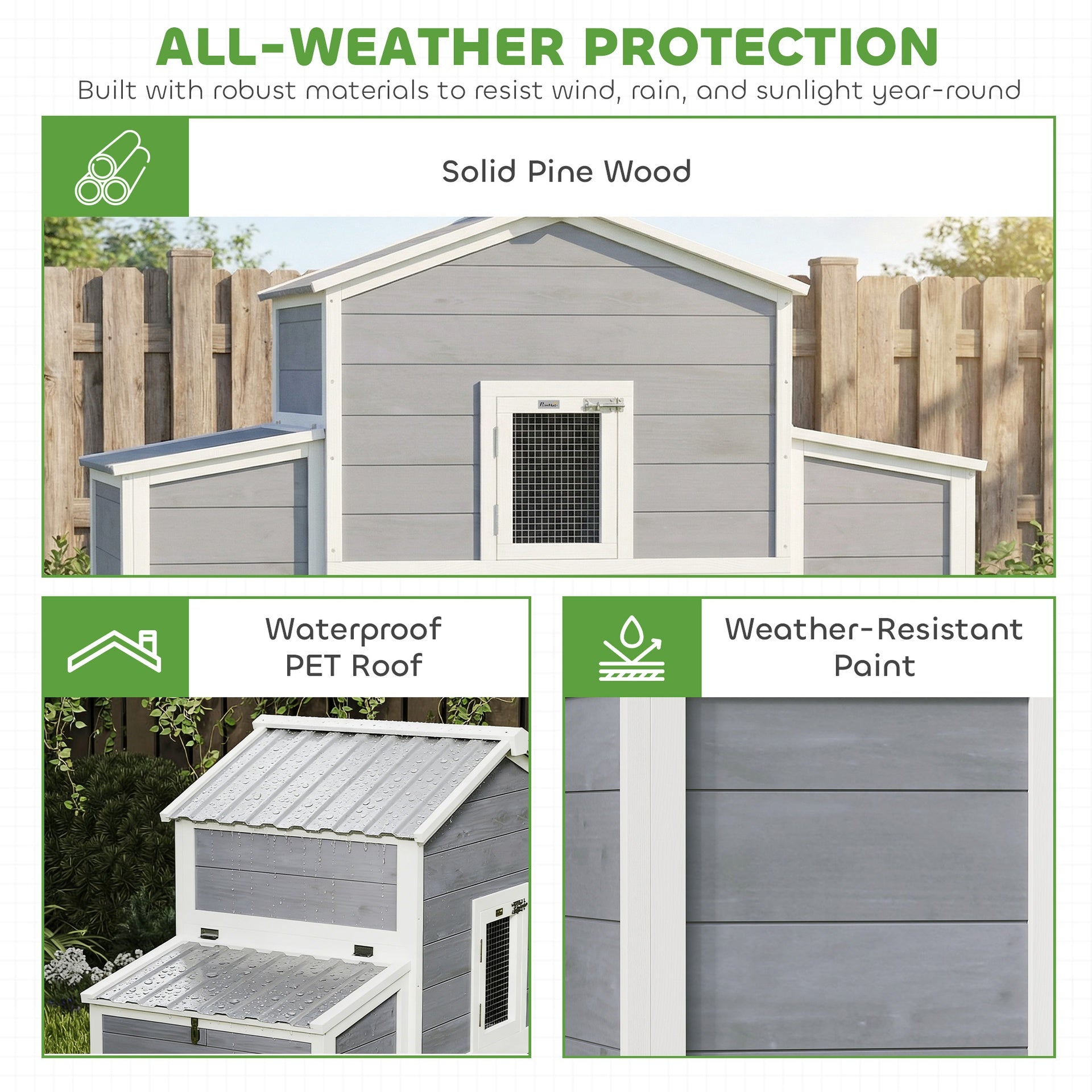 PawHut 66.5" Large Chicken Coop, Wooden Chicken House with 2 Nesting Boxes, Sliding Tray & Ramp, for Backyard Farm