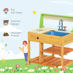 Outsunny Mud Kitchen for Kids Outdoor Kitchen Playset w/ Realistic Kitchen Toys, Faucet Sink Storage Shelves for Ages 3-8 Years