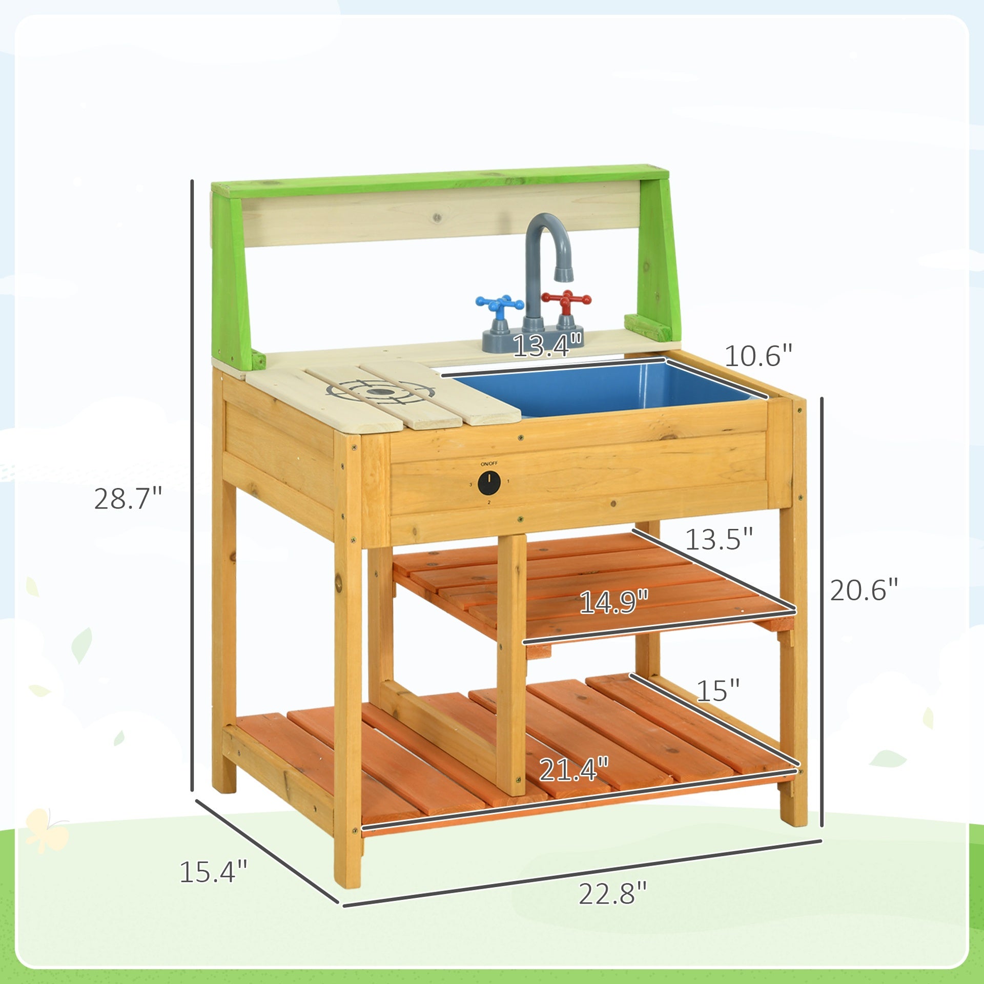 Outsunny Mud Kitchen for Kids Outdoor Kitchen Playset w/ Realistic Kitchen Toys, Faucet Sink Storage Shelves for Ages 3-8 Years
