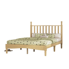 Full Size Wood Platform Bed with Gourd Shaped Headboard,Retro Style Platform Bed with Wooden Slat Support,Natural