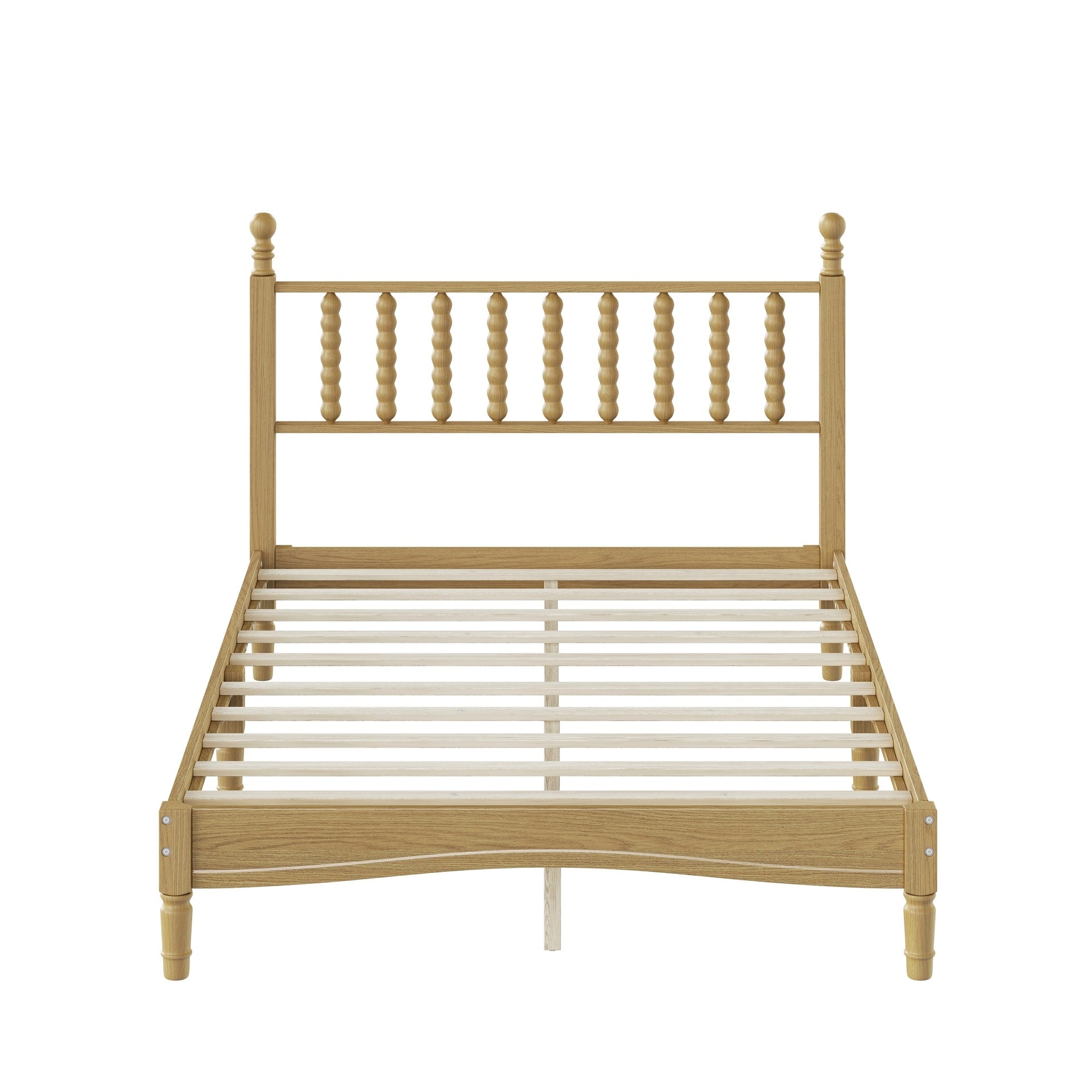 Full Size Wood Platform Bed with Gourd Shaped Headboard,Retro Style Platform Bed with Wooden Slat Support,Natural
