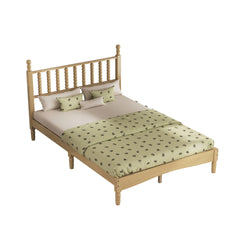 Full Size Wood Platform Bed with Gourd Shaped Headboard,Retro Style Platform Bed with Wooden Slat Support,Natural