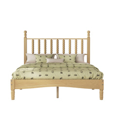 Full Size Wood Platform Bed with Gourd Shaped Headboard,Retro Style Platform Bed with Wooden Slat Support,Natural