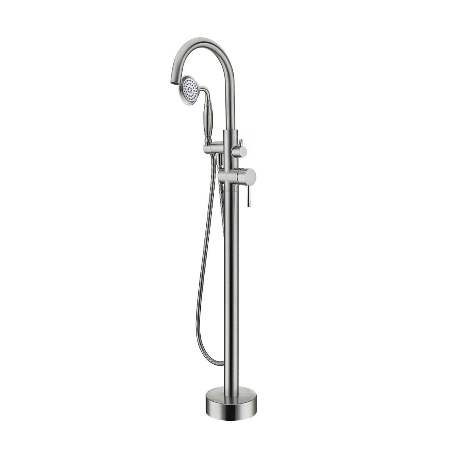 Freestanding Bathtub Faucet with Handheld Shower  40.12" High Swan Neck Spout  Brushed Nickel Solid Brass  for Clawfoot Tub