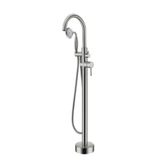 Freestanding Bathtub Faucet with Handheld Shower  40.12" High Swan Neck Spout  Brushed Nickel Solid Brass  for Clawfoot Tub