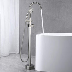 Freestanding Bathtub Faucet with Handheld Shower  40.12" High Swan Neck Spout  Brushed Nickel Solid Brass  for Clawfoot Tub