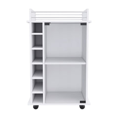 Dukat Bar Cart,Two Shelves, Six Built-in Wine Rack, Four Casters -White