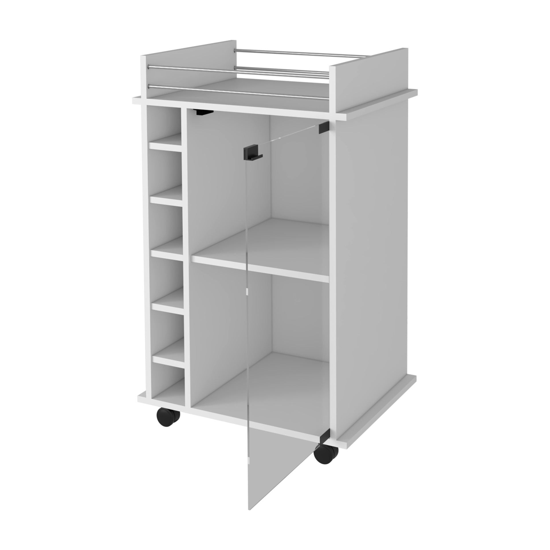 Dukat Bar Cart,Two Shelves, Six Built-in Wine Rack, Four Casters -White