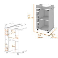 Dukat Bar Cart,Two Shelves, Six Built-in Wine Rack, Four Casters -White