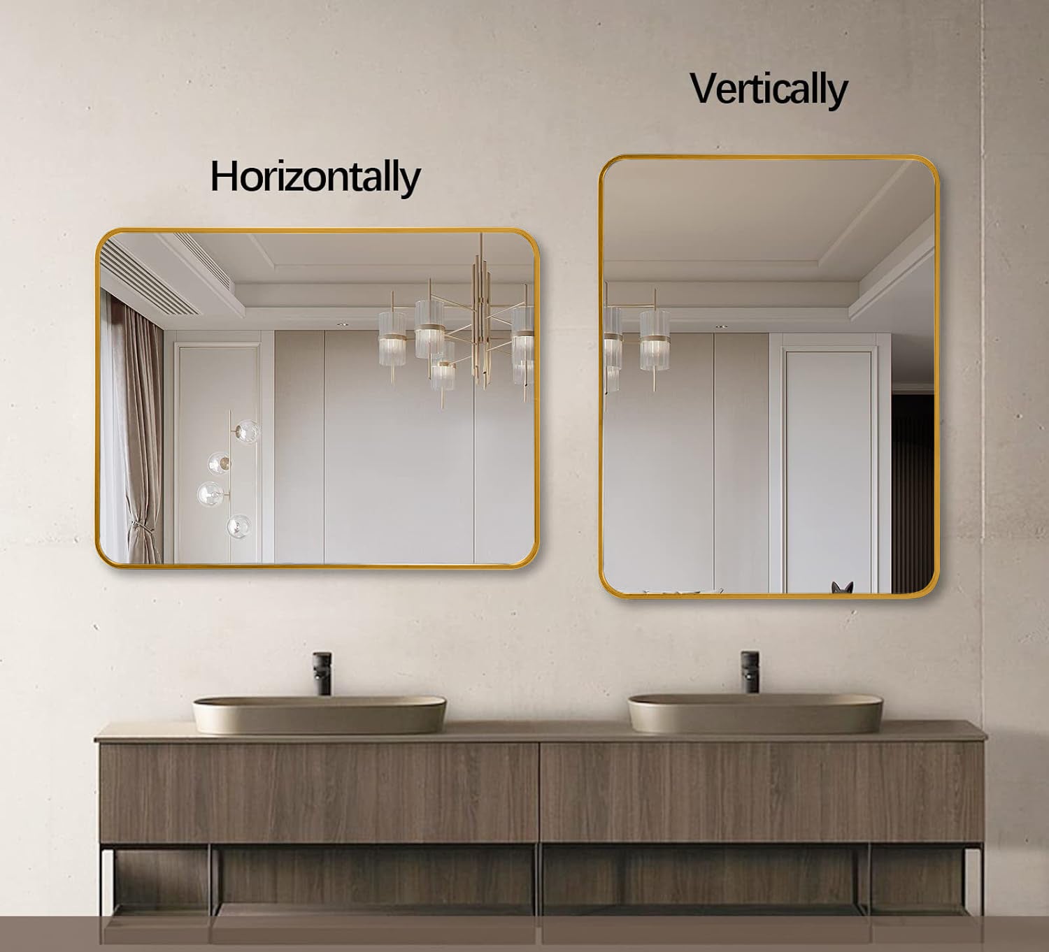 24x36 Inch Gold Metal Framed Rectangular Bathrrom Mirror for Wall.(W2203P183175)