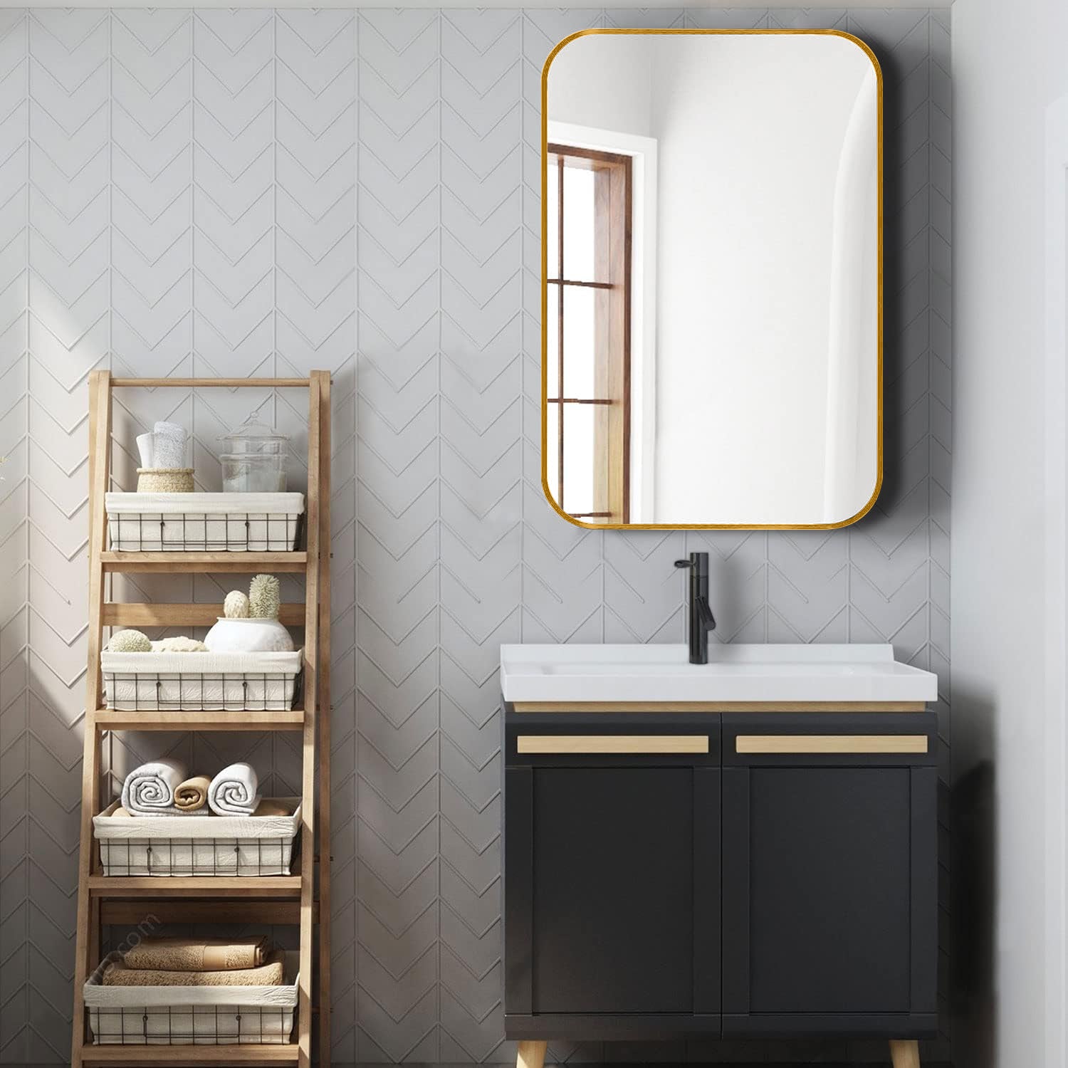 24x36 Inch Gold Metal Framed Rectangular Bathrrom Mirror for Wall.(W2203P183175)