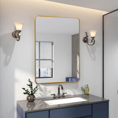 24x36 Inch Gold Metal Framed Rectangular Bathrrom Mirror for Wall.(W2203P183175)