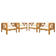 Outdoor Acacia Wood Club Wooden Armchair with Cushions (Set of 4), Conversation Set,Suitable For Outdoor Gatherings,Teak Finish,Beige Cushion