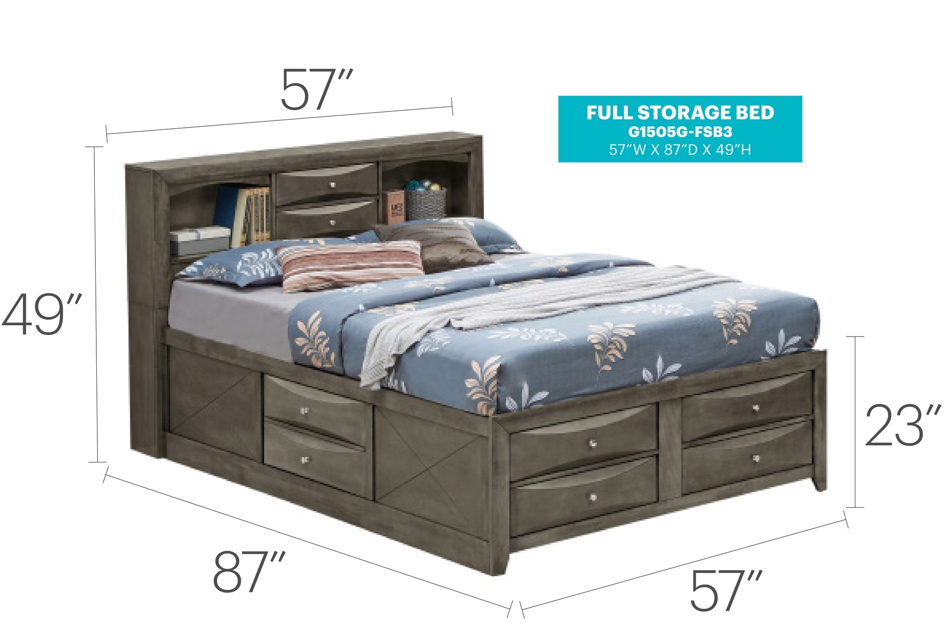 Sleek Gray Full Storage Bed For Modern Living