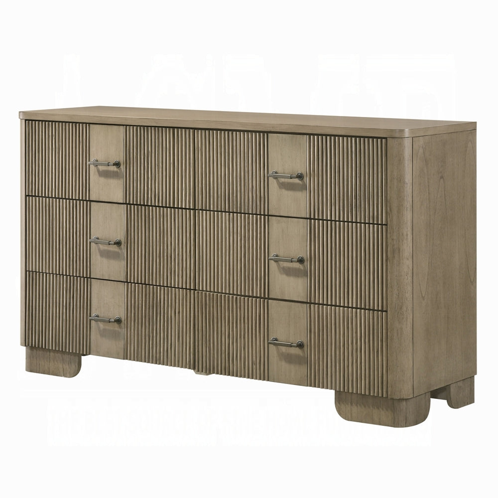 1pc Transitional Style Dresser with 6x Storage Drawers Reeded Front Antique Oak Finish Wooden Rustic Bedroom Furniture