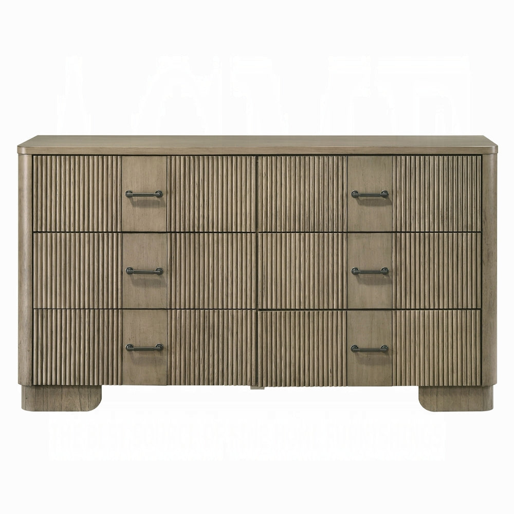 1pc Transitional Style Dresser with 6x Storage Drawers Reeded Front Antique Oak Finish Wooden Rustic Bedroom Furniture
