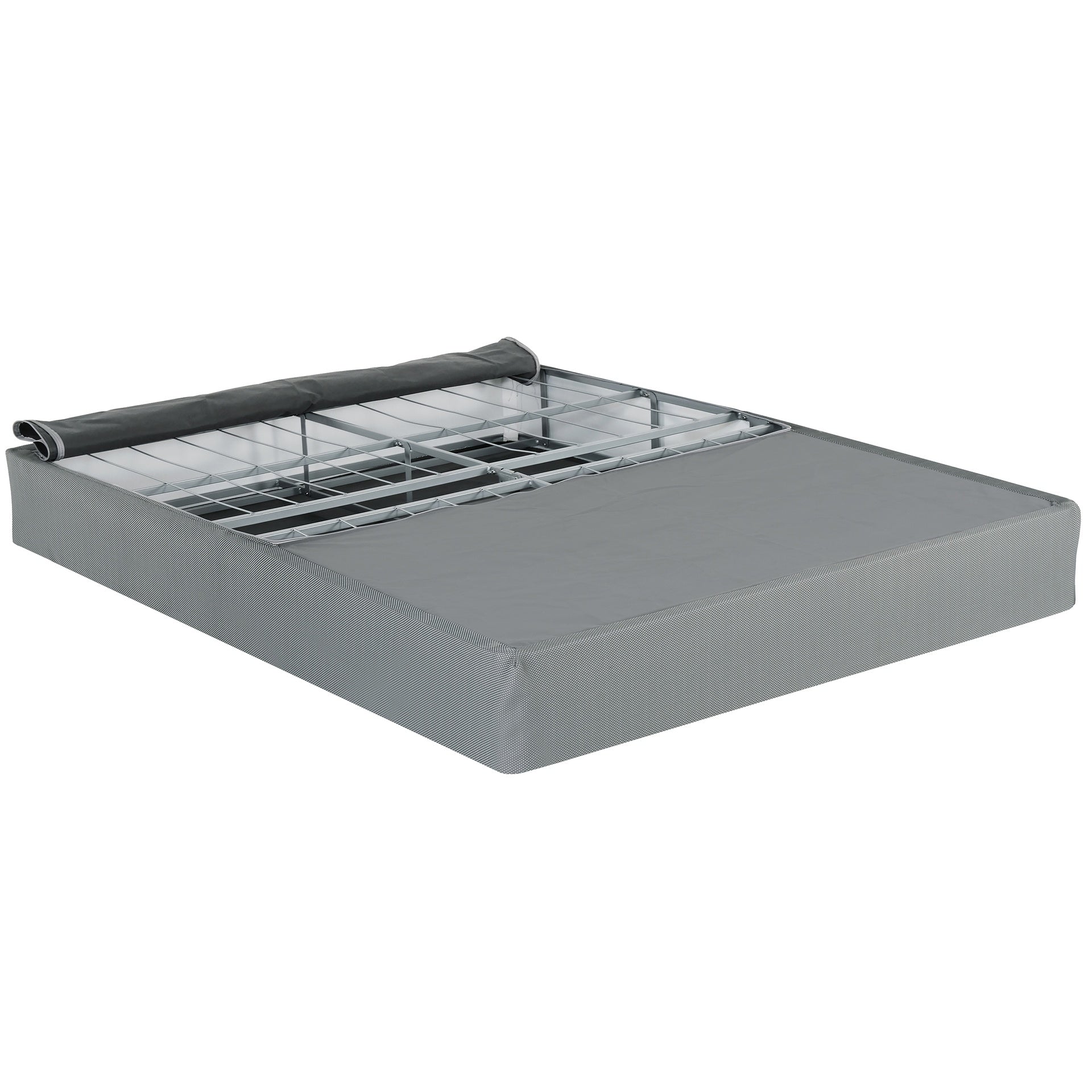 9 in. Foldable Metal Bed Base, Cal King Size Mattress Bed Box Spring Foundation, Grey