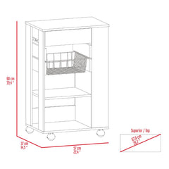 Blosson Kitchen Cart,  One Drawer, Two Open Shelves, Four Casters -White / Light Oak