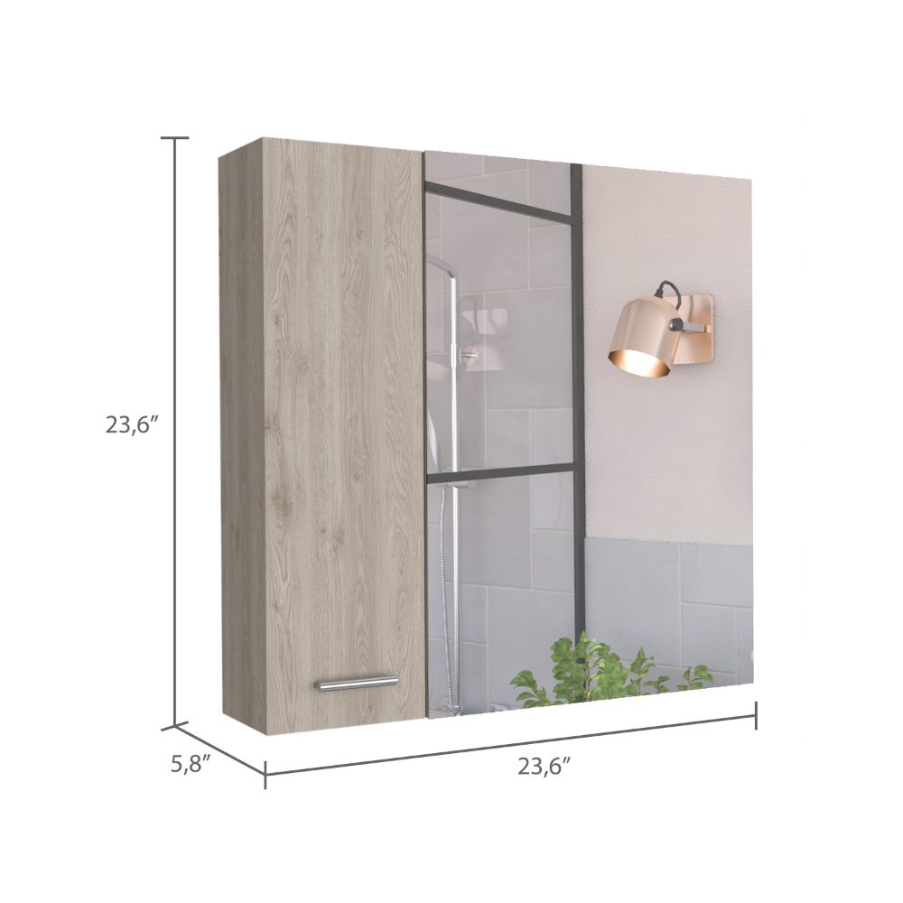 Sines Mirror Medicine Cabinet, With Four Internal Shelves, Double Door, Minimalist Bathroom Storage, Light Gray