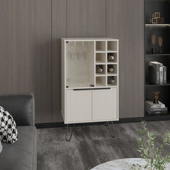 Aster 23" Wide Double Door Bar Cabinet and Glass door comparment, Eight bottle cubbies and stemware