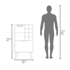 Aster 23" Wide Double Door Bar Cabinet and Glass door comparment, Eight bottle cubbies and stemware