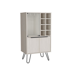 Aster 23" Wide Double Door Bar Cabinet and Glass door comparment, Eight bottle cubbies and stemware
