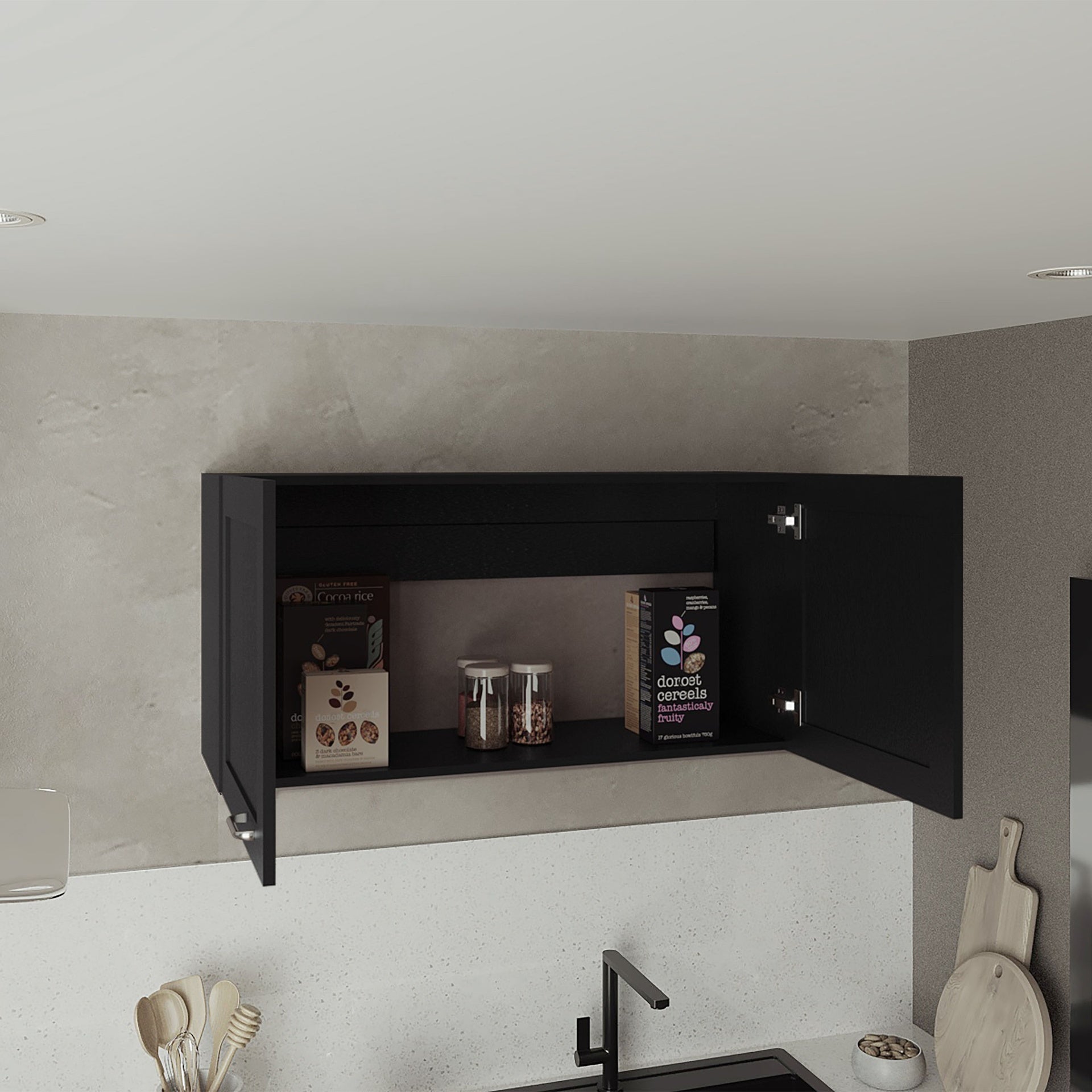 Zurich Wall Cabinet, Double Door, Wide, One Shelf, Kitchen, Storage Cabinet, Black