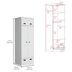 Falkland Armoire with 1 Drawer and 1 Hinged Drawer with Handles White