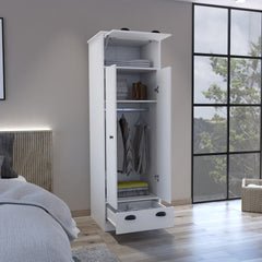 Falkland Armoire with 1 Drawer and 1 Hinged Drawer with Handles White