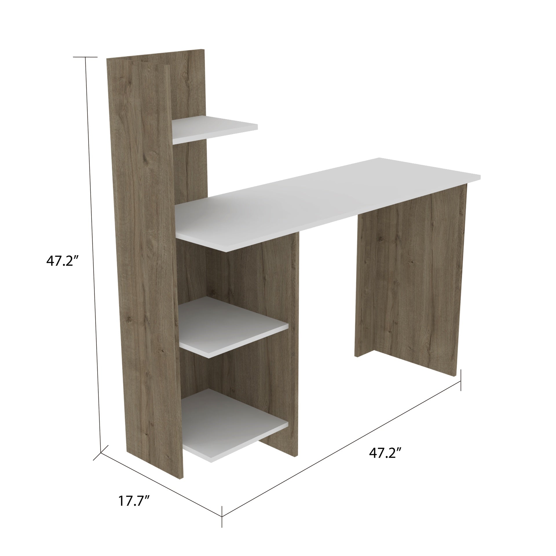 Vilna 120 Writing Desk , Four Shelves -Light Oak / White