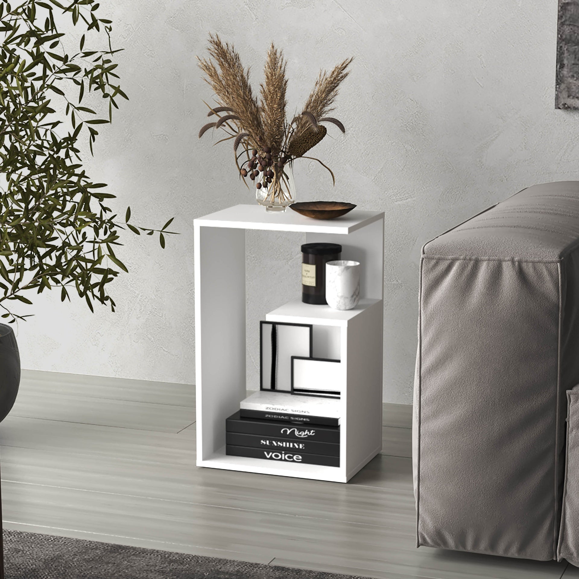 Everet 25" High 3-Tier Side Table Black Wengue - White