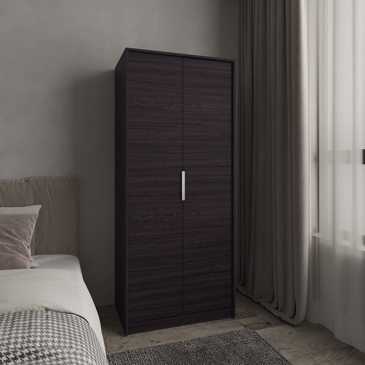 Wenden Armoire Double Doors, Hanging Rod And Interior Shelves, Freestanding Modern Wardrobe, Black